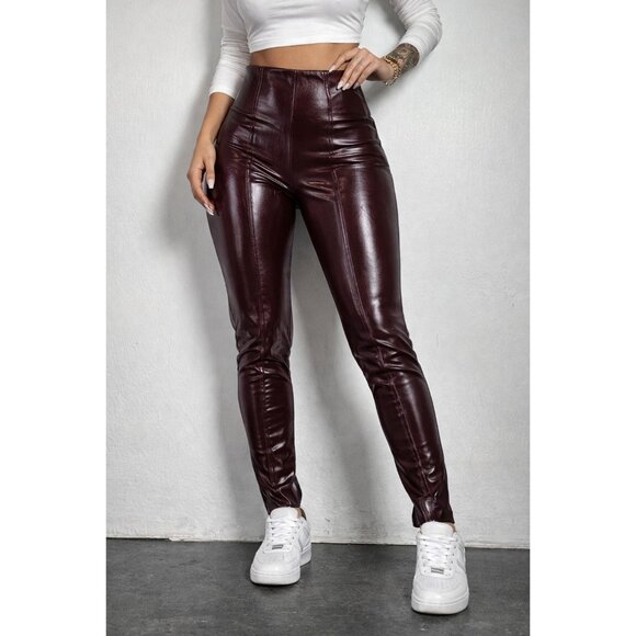 SPANX Pants - Spanx Faux Leather High Rise Leggings in Ruby Burgundy Red, Sz XS